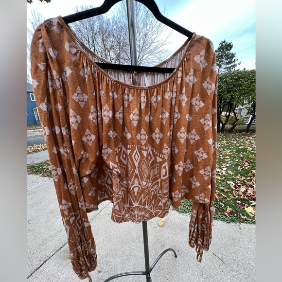 🍂Free People Dazed Swing Long Sleeve Crop Top Women’s Small Brown/Tobacco Boho - Picture 4 of 17